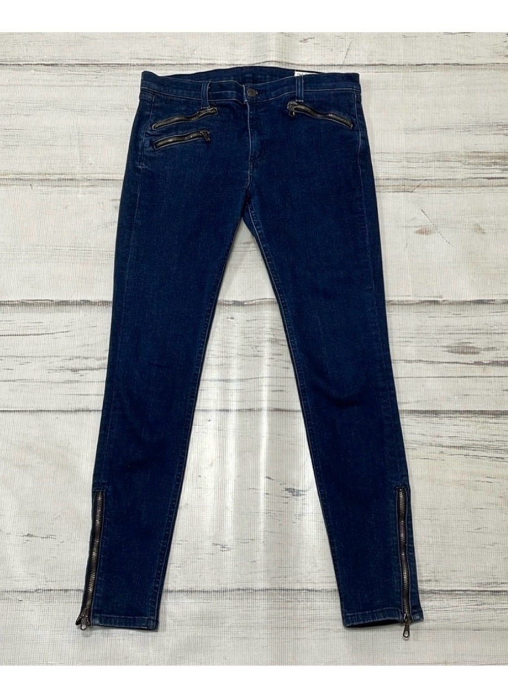 rag & bone Dark Blue Skinny Jeans with Zip Accents - Picture 2 of 6